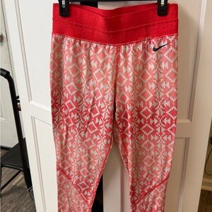 Nike Red and White Geometric Leggings